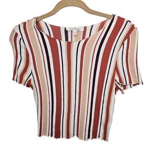 Love Tree Women's L Striped Multicolor Short Sleeve Casual Top